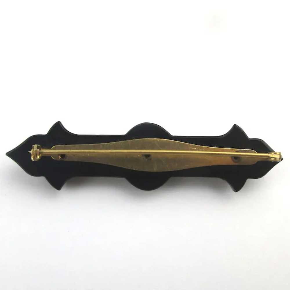 Old Black Jet Black Glass Onyx Stone Bar Pin w/ 3… - image 5