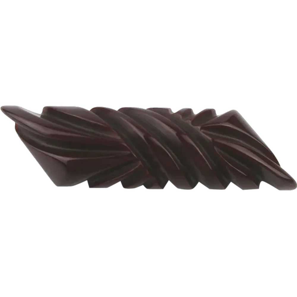 1930s Carved Chocolate Bakelite Pin Brooch - image 1