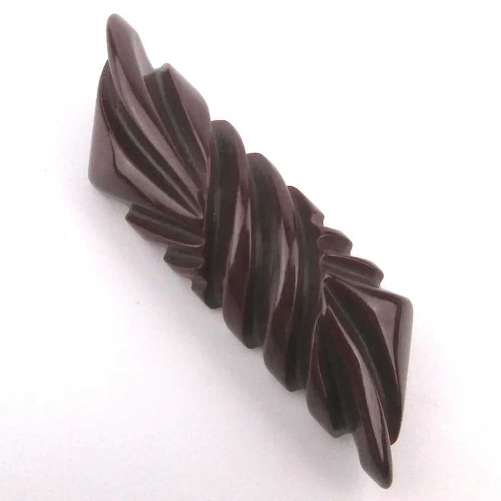 1930s Carved Chocolate Bakelite Pin Brooch - image 2