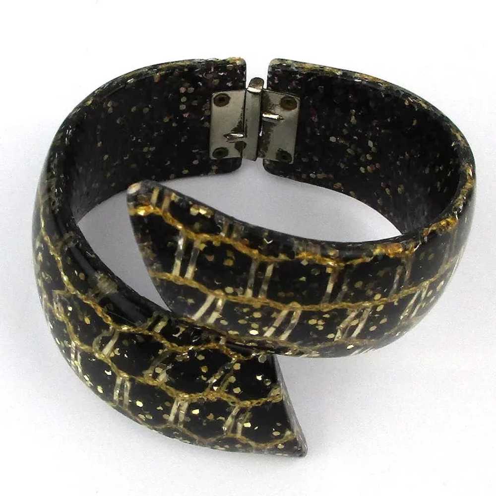 Lucite Confetti Clamper Bracelet Wraparound Black… - image 2