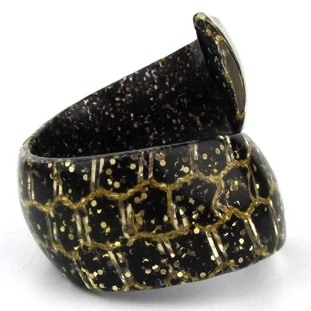 Lucite Confetti Clamper Bracelet Wraparound Black… - image 3