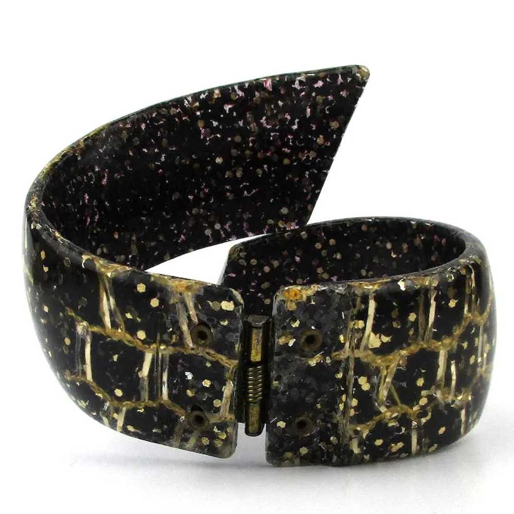 Lucite Confetti Clamper Bracelet Wraparound Black… - image 4