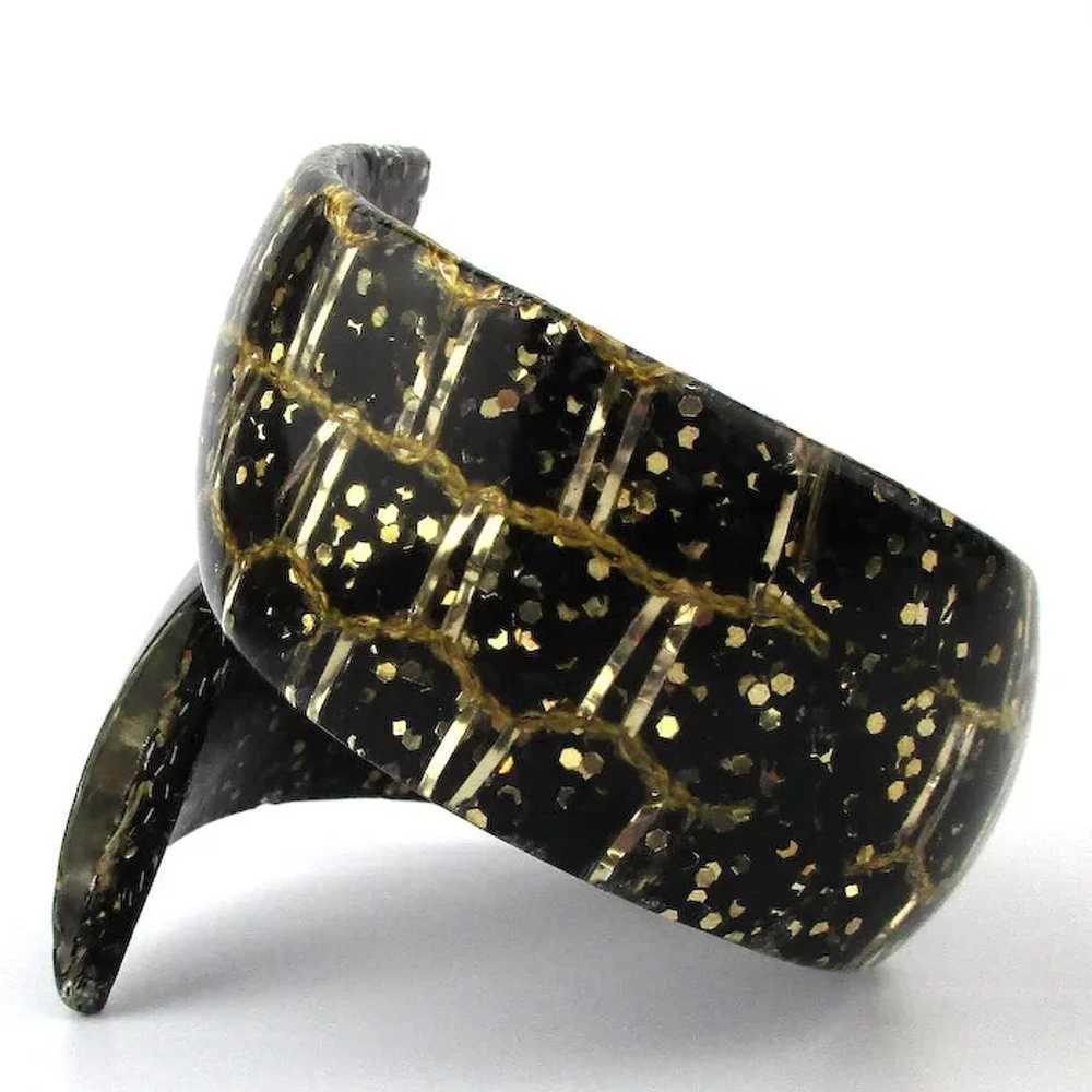 Lucite Confetti Clamper Bracelet Wraparound Black… - image 5