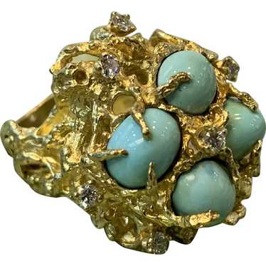 18K Yellow Gold and Turquoise and Diamond Stateme… - image 1