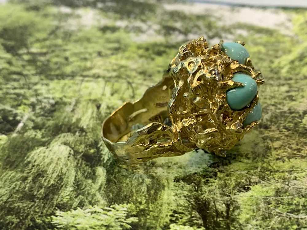 18K Yellow Gold and Turquoise and Diamond Stateme… - image 3