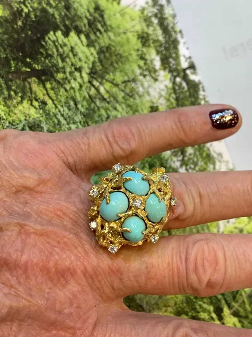 18K Yellow Gold and Turquoise and Diamond Stateme… - image 7