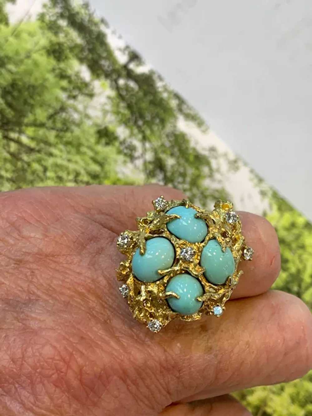 18K Yellow Gold and Turquoise and Diamond Stateme… - image 8