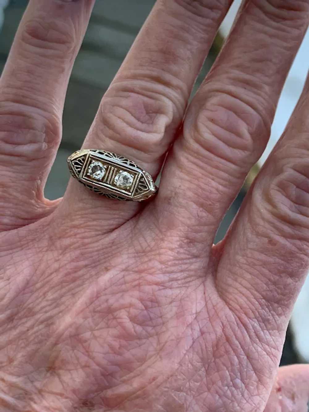 Art Deco 2 Stone Diamond Ring - image 4