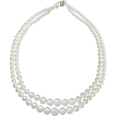 White Double Strand Graduated Moonglow Necklace - image 1