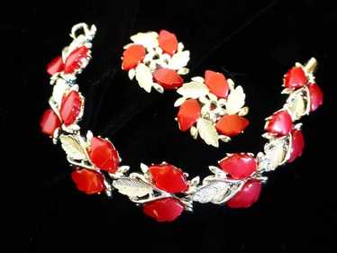 Red Thermoset Plastic Leaf Bracelet and Earrings … - image 1