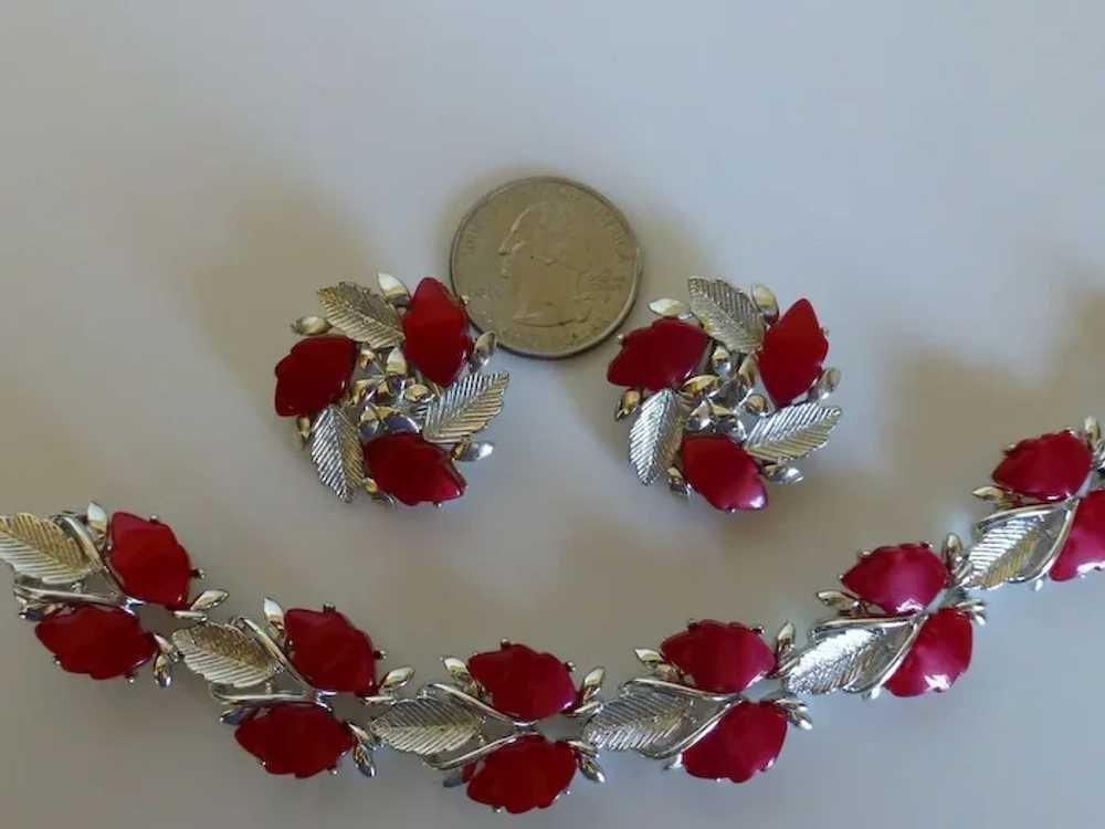 Red Thermoset Plastic Leaf Bracelet and Earrings … - image 4