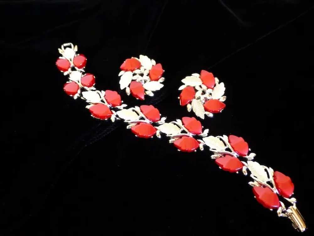 Red Thermoset Plastic Leaf Bracelet and Earrings … - image 6