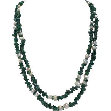 Long Genuine Jade and Pearl Necklace – 44″