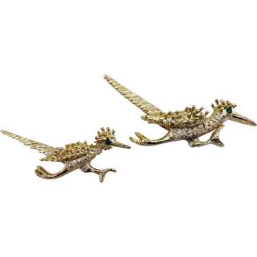 Vintage Gold Tone Roadrunner Pins Pair