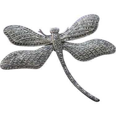 Extra Large Marcasite Sterling Silver Dragonfly B… - image 1