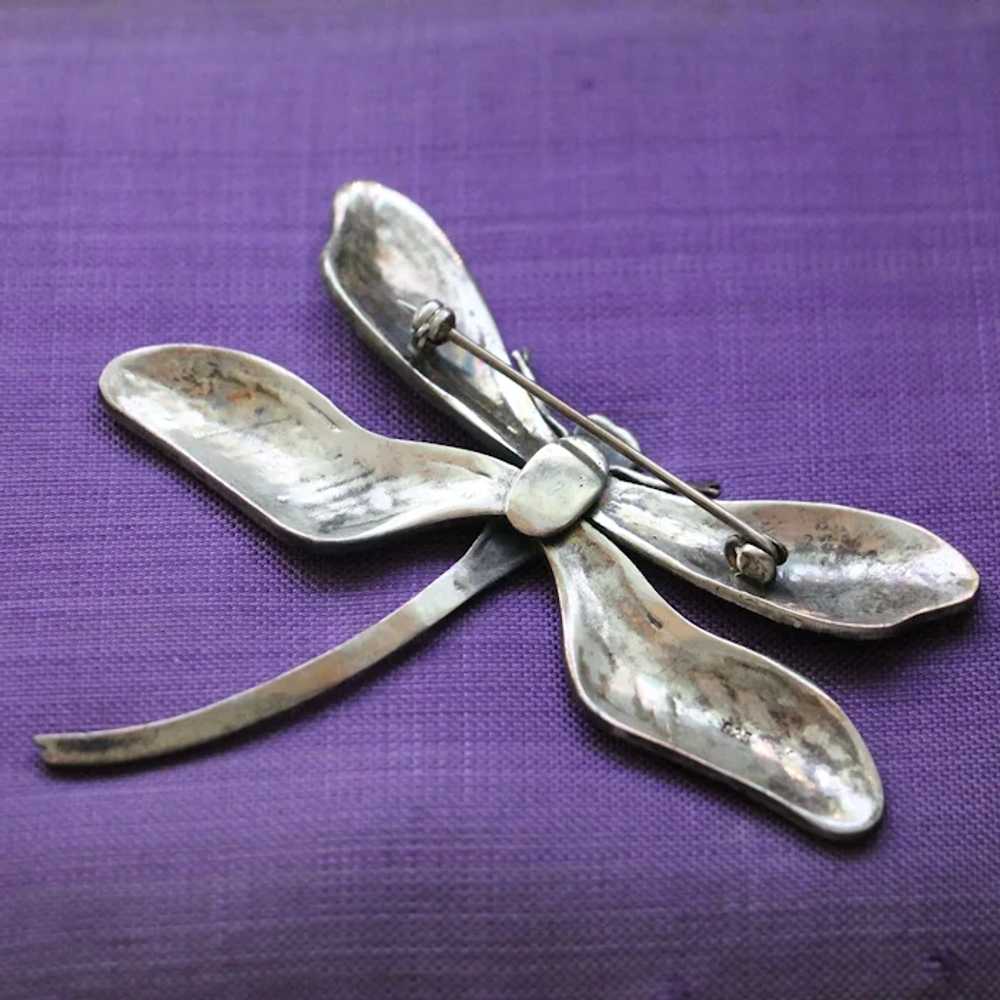 Extra Large Marcasite Sterling Silver Dragonfly B… - image 5