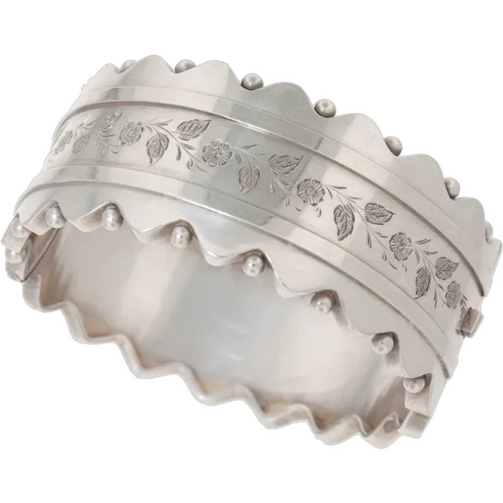 Antique: Victorian Silver Bangle Bracelet with Or… - image 1