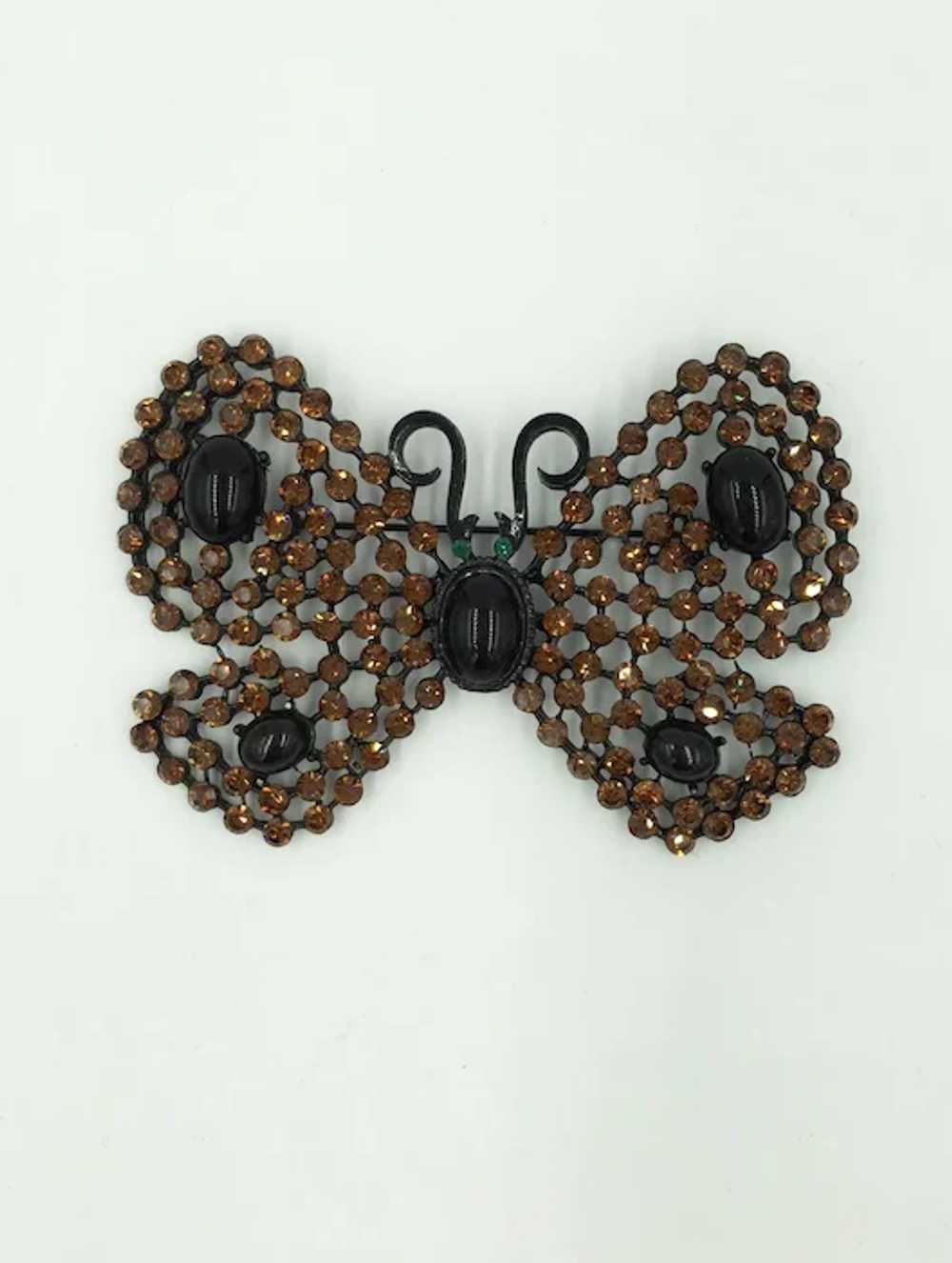 HUGE Butterfly Cadoro Black Metal Rhinestone Ambe… - image 2