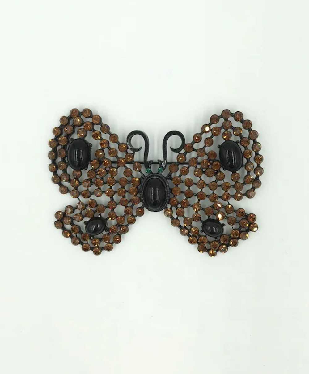 HUGE Butterfly Cadoro Black Metal Rhinestone Ambe… - image 3