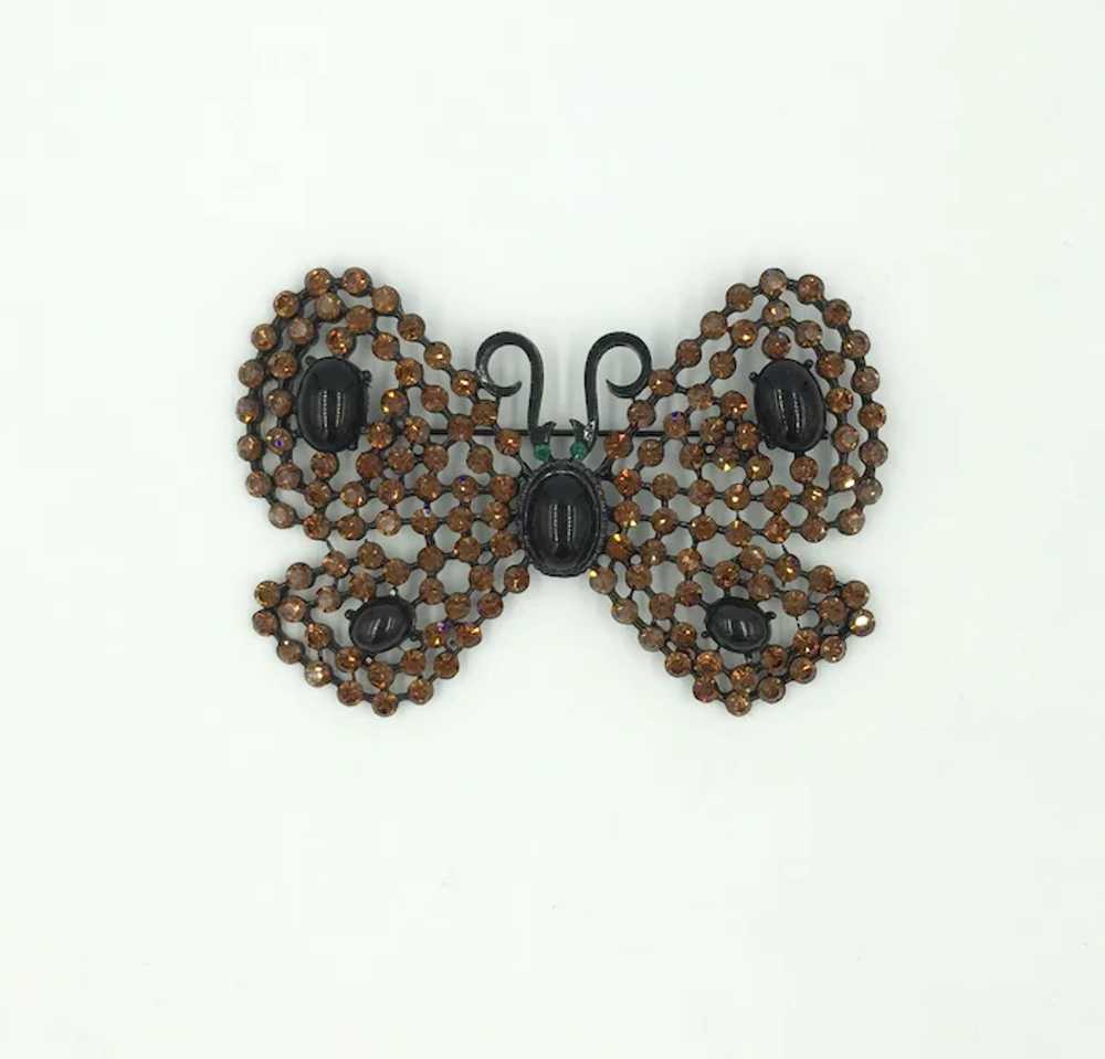 HUGE Butterfly Cadoro Black Metal Rhinestone Ambe… - image 4