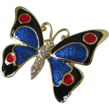 Bright Royal Blue Black Butterfly Brooch Vintage - image 1