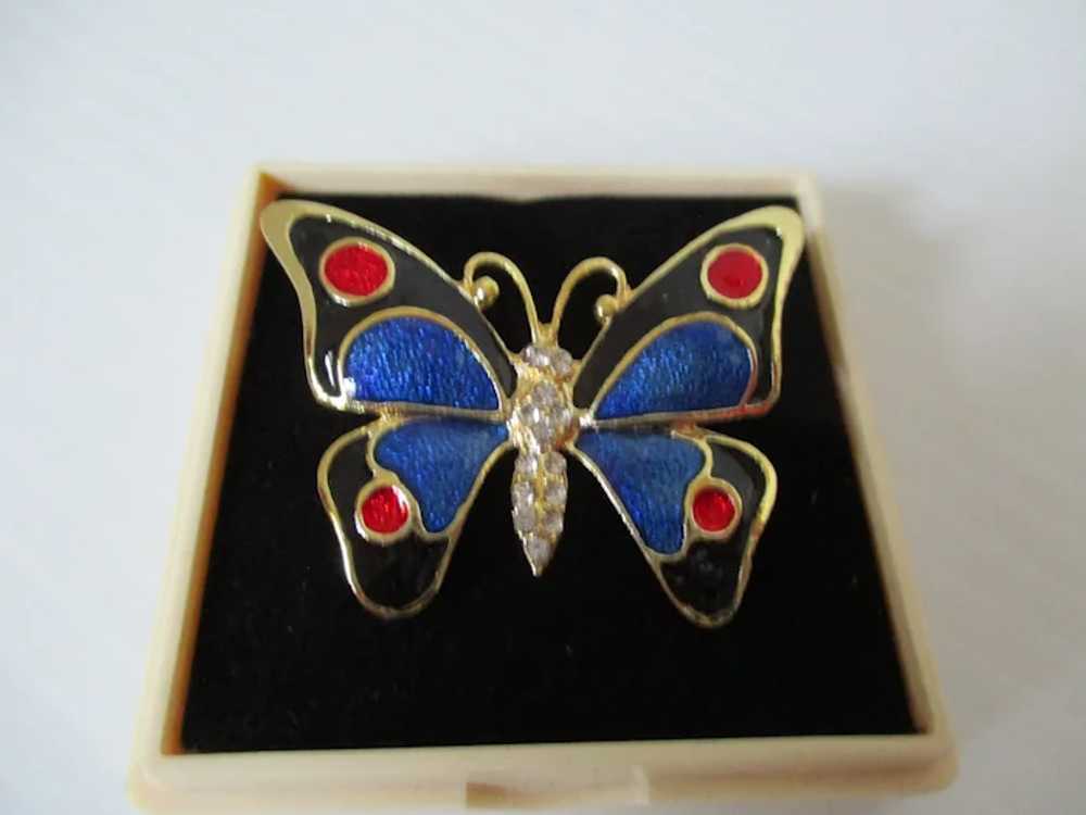 Bright Royal Blue Black Butterfly Brooch Vintage - image 2