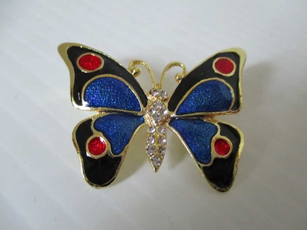 Bright Royal Blue Black Butterfly Brooch Vintage - image 3