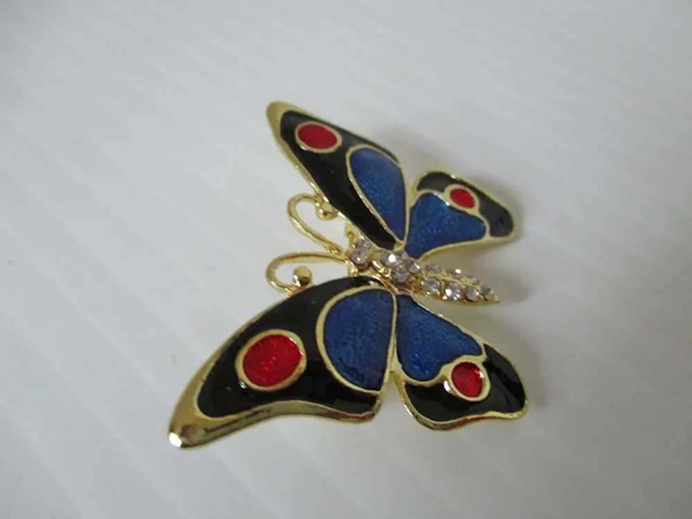 Bright Royal Blue Black Butterfly Brooch Vintage - image 4
