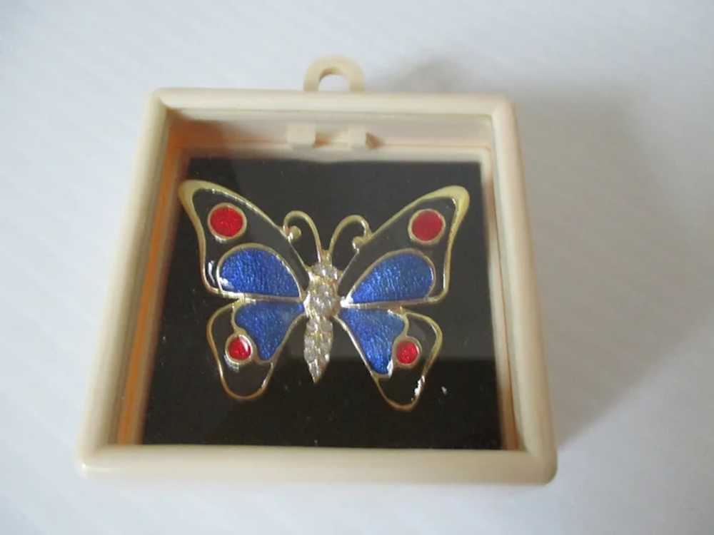 Bright Royal Blue Black Butterfly Brooch Vintage - image 6