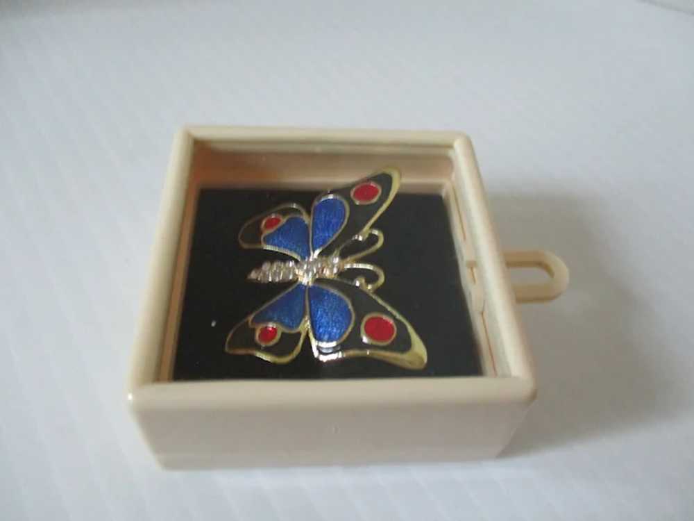 Bright Royal Blue Black Butterfly Brooch Vintage - image 7