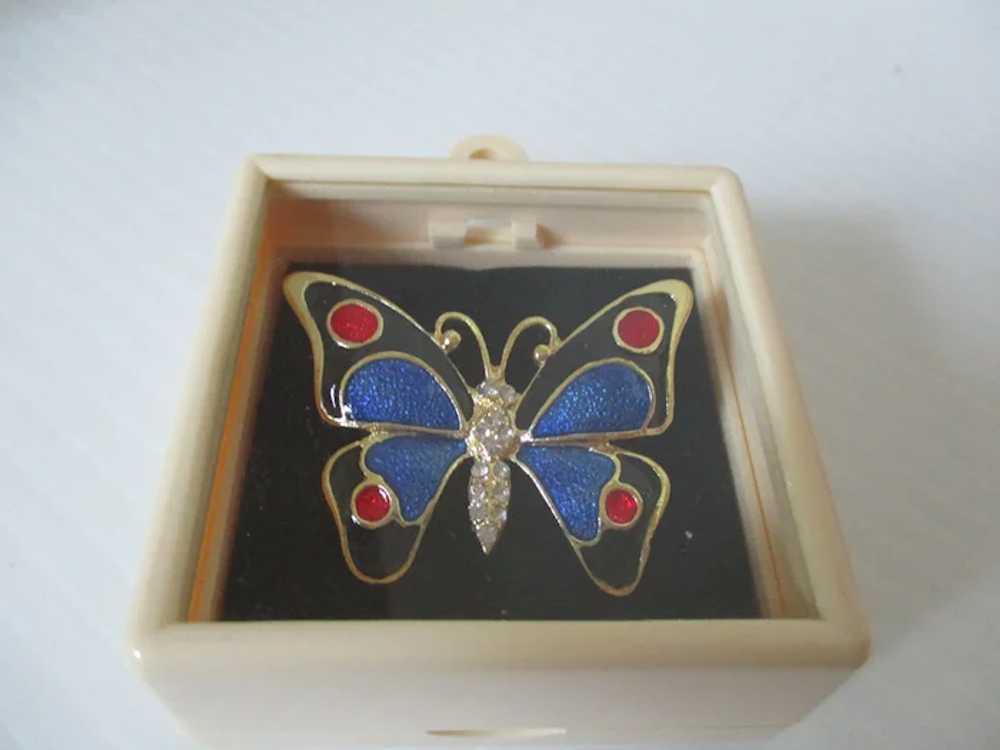 Bright Royal Blue Black Butterfly Brooch Vintage - image 9