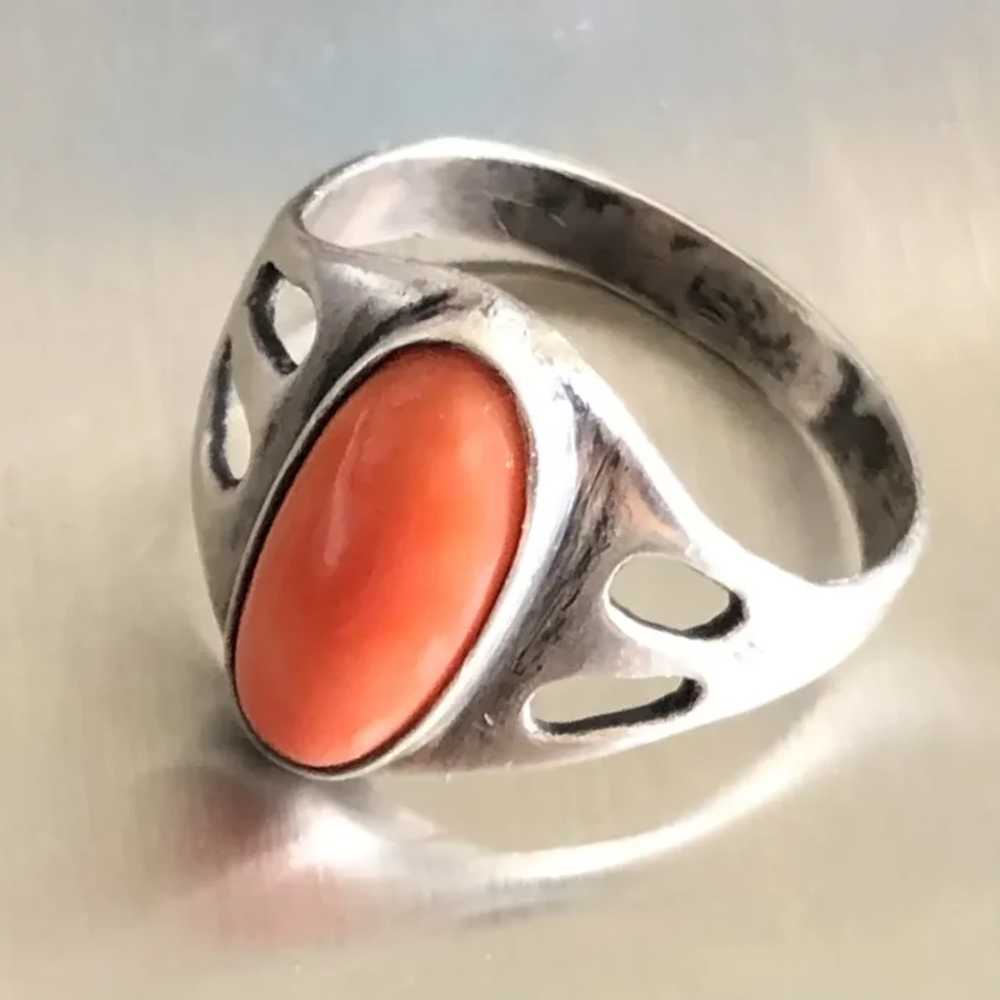 Vintage Natural Salmon Red Coral Sterling Silver … - image 2