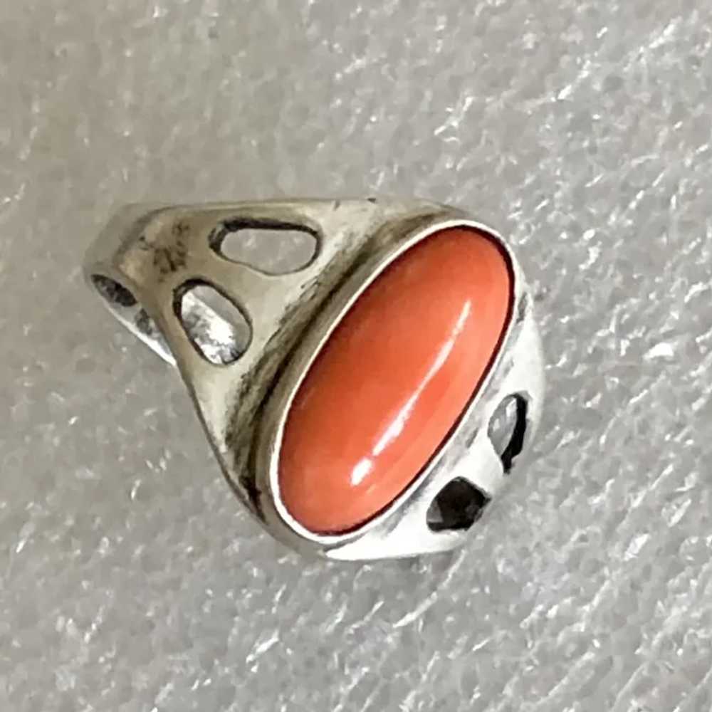 Vintage Natural Salmon Red Coral Sterling Silver … - image 3