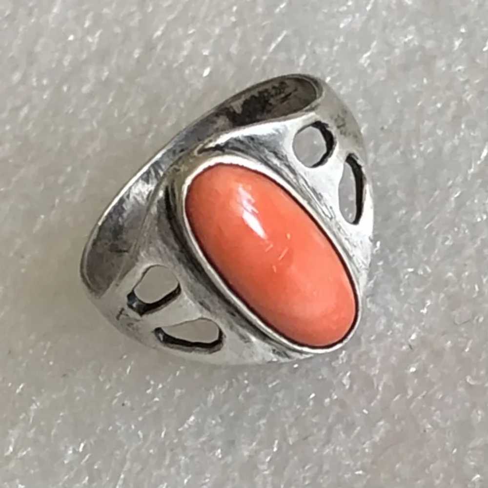 Vintage Natural Salmon Red Coral Sterling Silver … - image 4