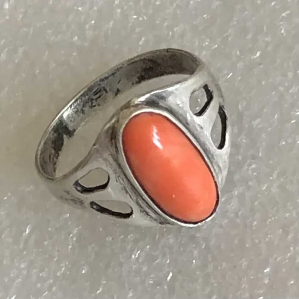 Vintage Natural Salmon Red Coral Sterling Silver … - image 6