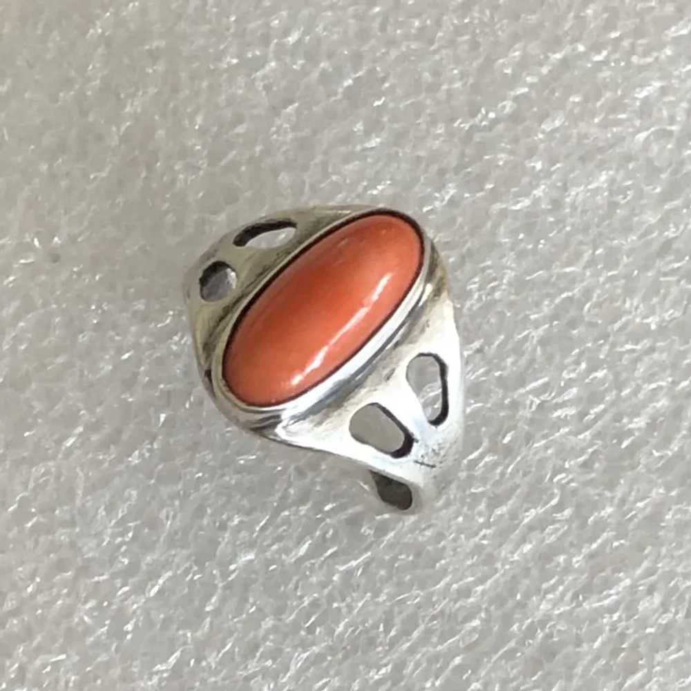 Vintage Natural Salmon Red Coral Sterling Silver … - image 7