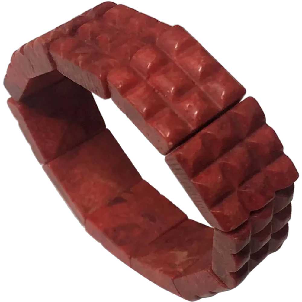 Vintage Red Apple Coral Square Stretch Bracelet - image 1