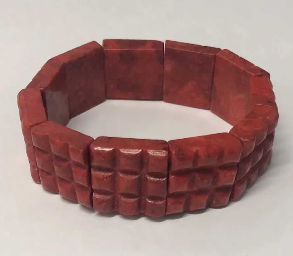 Vintage Red Apple Coral Square Stretch Bracelet - image 2
