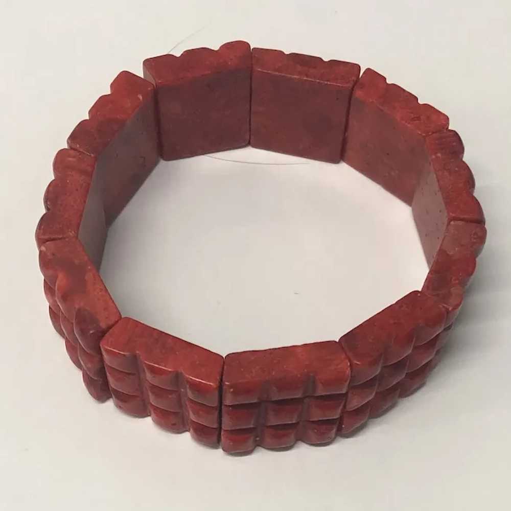 Vintage Red Apple Coral Square Stretch Bracelet - image 3