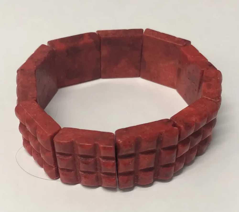Vintage Red Apple Coral Square Stretch Bracelet - image 4