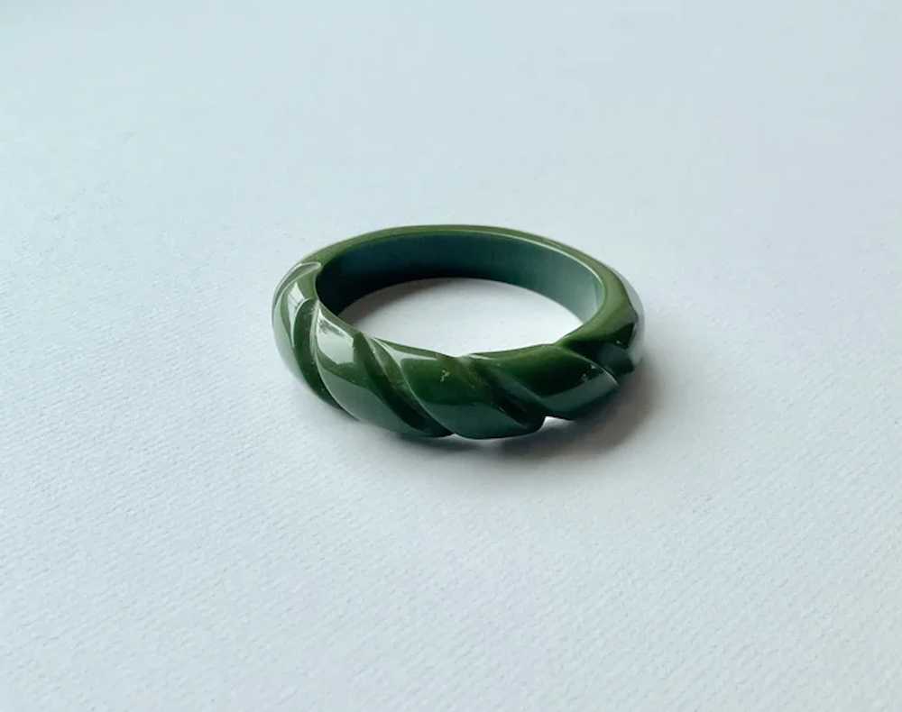 Bakelite  Carved Green Bangle Bracelet - image 2