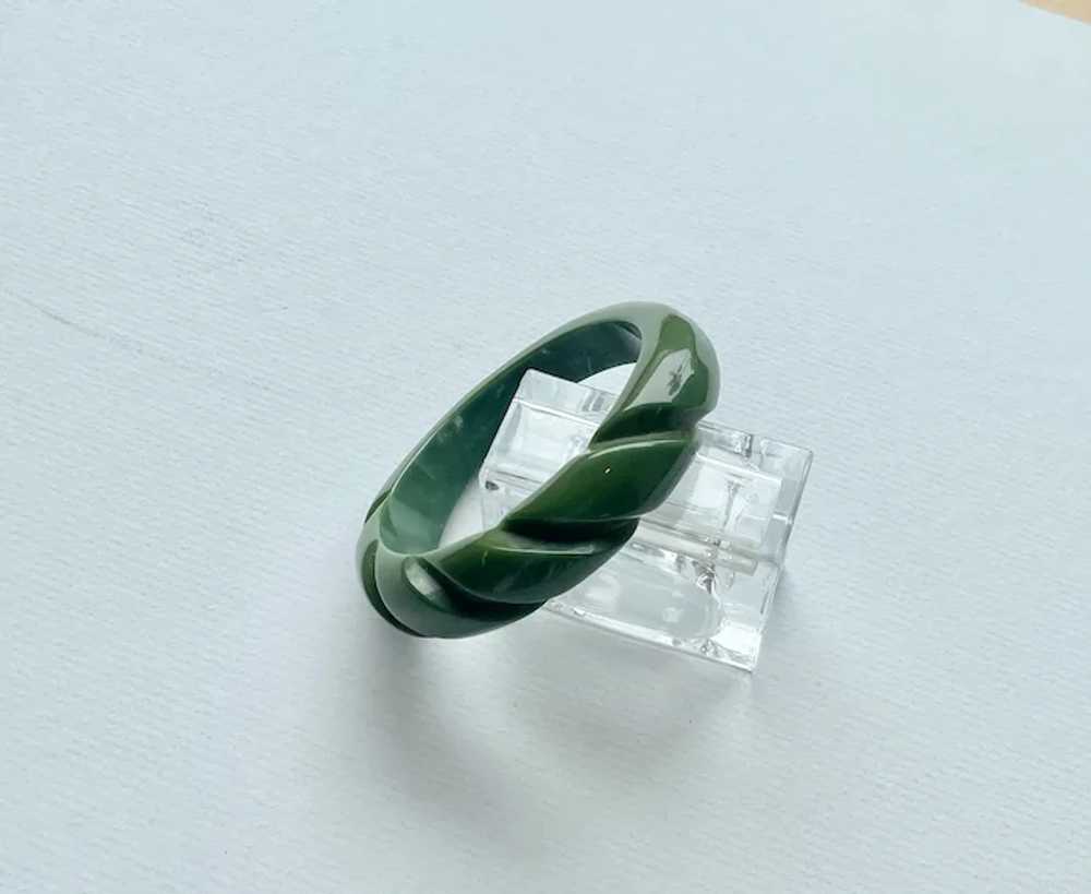 Bakelite  Carved Green Bangle Bracelet - image 3