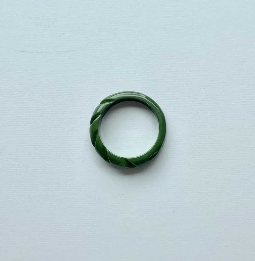 Bakelite  Carved Green Bangle Bracelet - image 5