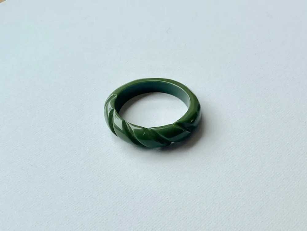 Bakelite  Carved Green Bangle Bracelet - image 6