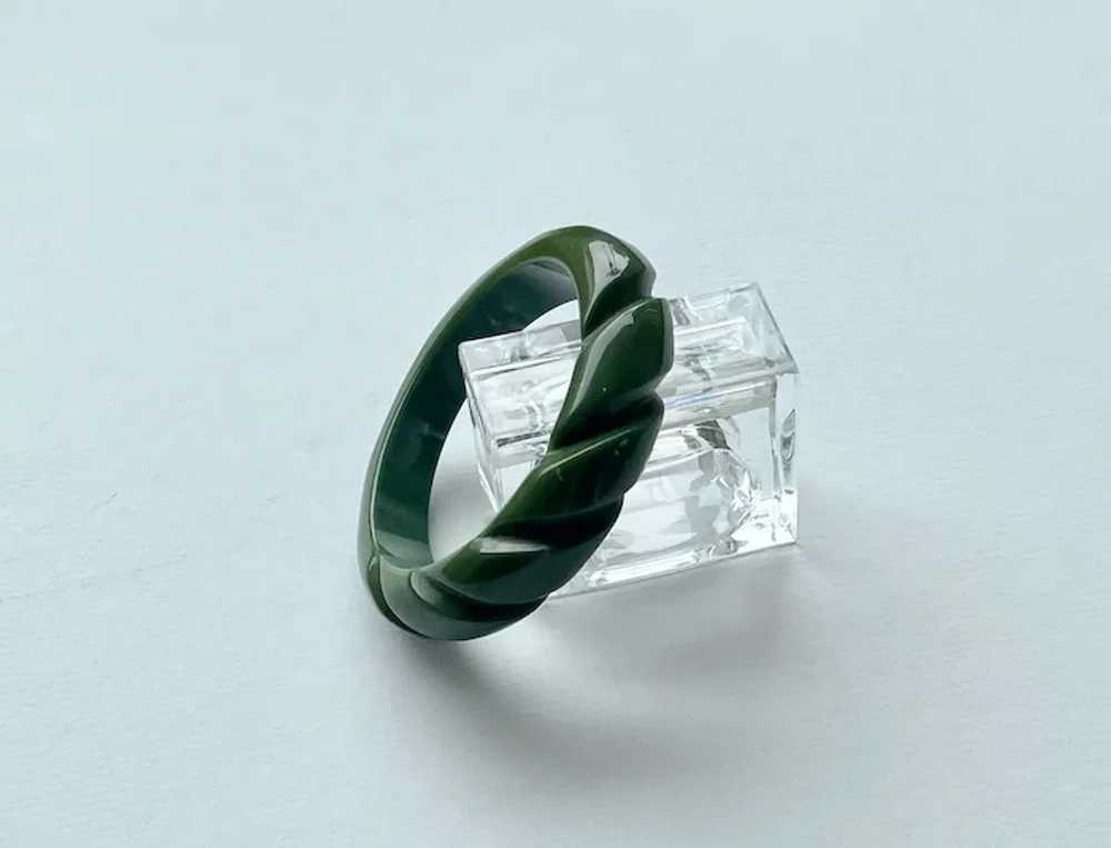 Bakelite  Carved Green Bangle Bracelet - image 7