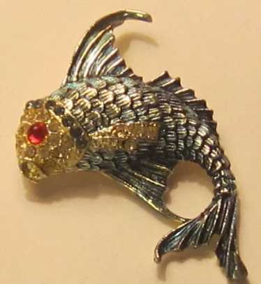 Large Vintage Enamel Fish Brooch with Jeweled Eye… - image 1