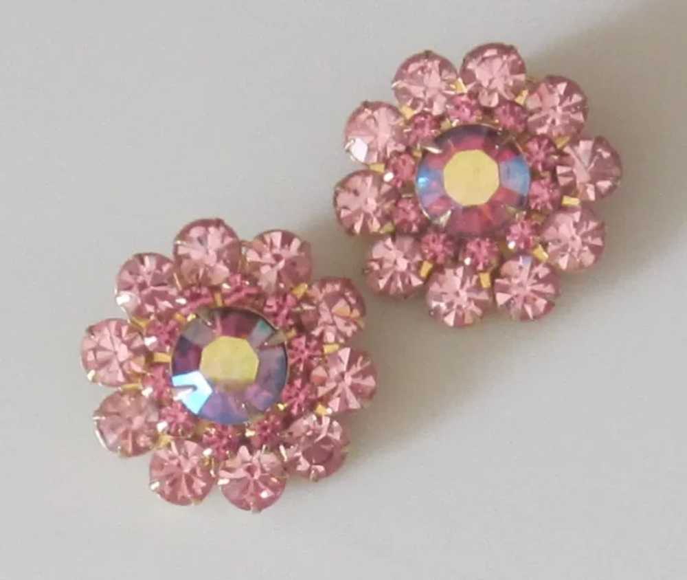 Judy Lee Vintage Pink Crystal Aurora Borealis Ear… - image 1