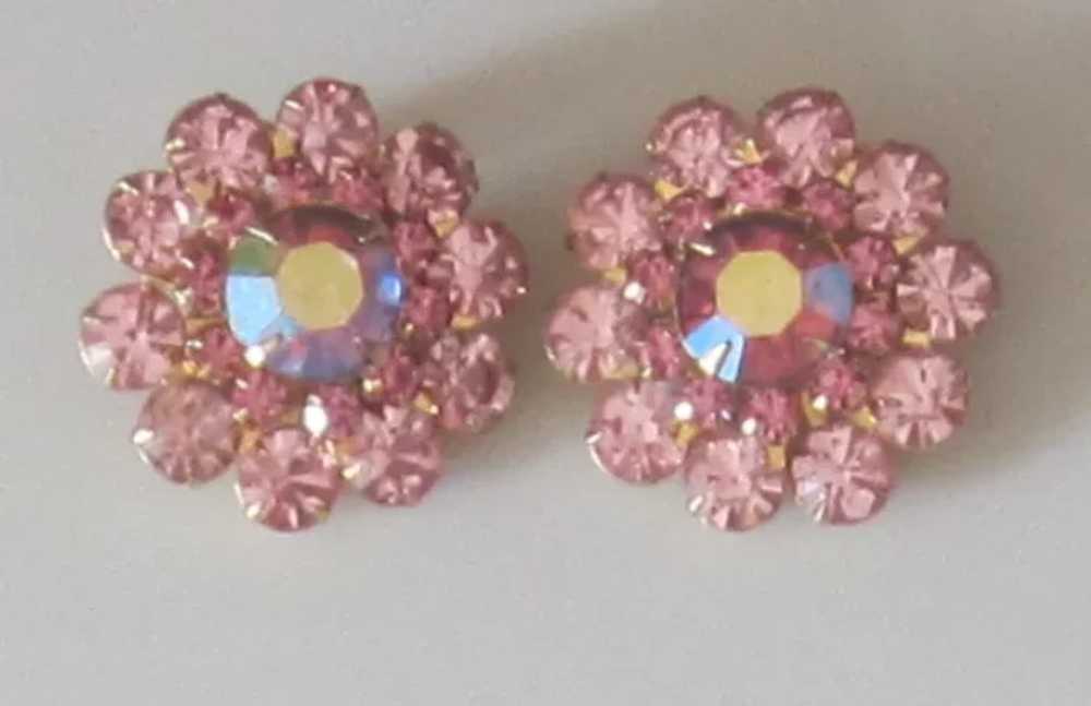 Judy Lee Vintage Pink Crystal Aurora Borealis Ear… - image 2