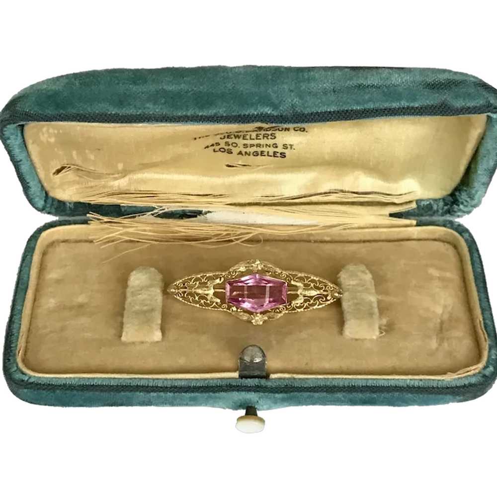 Antique Edwardian Synthetic Pink Sapphire Pin - image 1