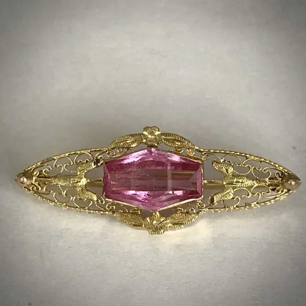 Antique Edwardian Synthetic Pink Sapphire Pin - image 2
